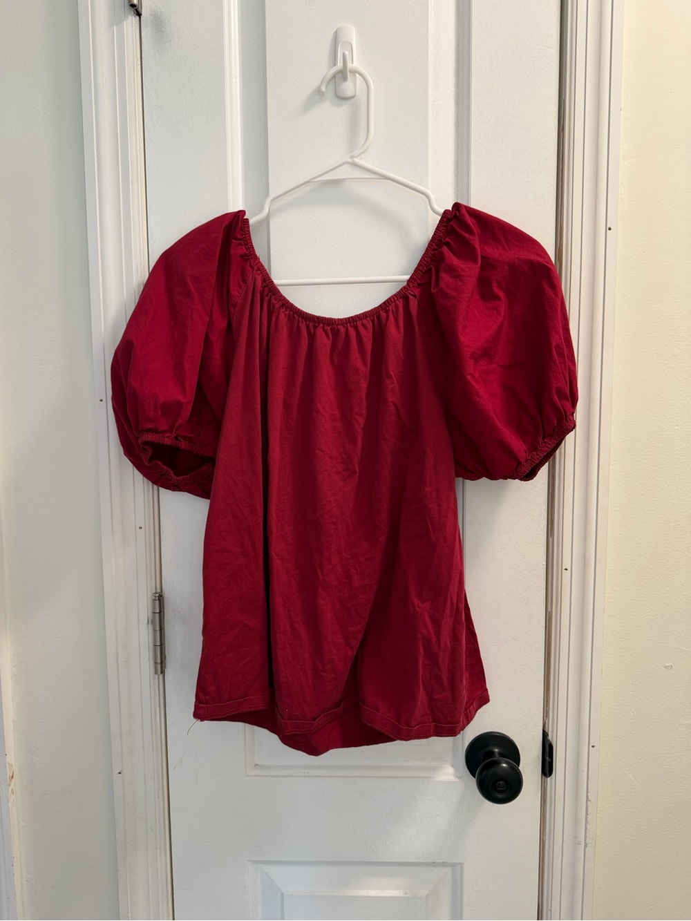 a new day Red Puff Sleeve Peasant Top